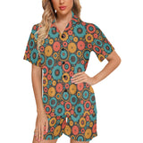 Gear Pattern Print Design 01 Women's V-Neck Short Pajama Set