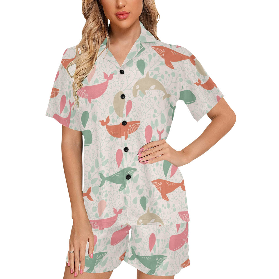 Cute whale pattern Women's V-Neck Short Pajama Set