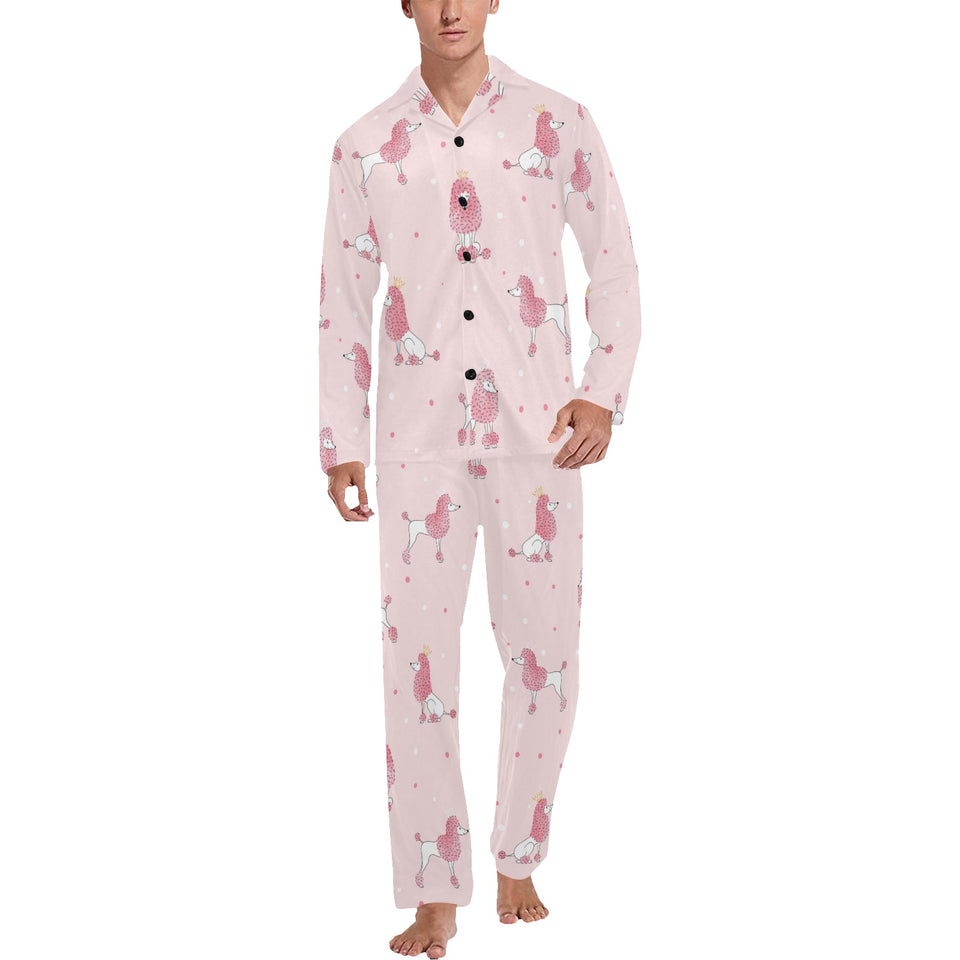 Poodle dog pink color theme Men's Long Pajama Set