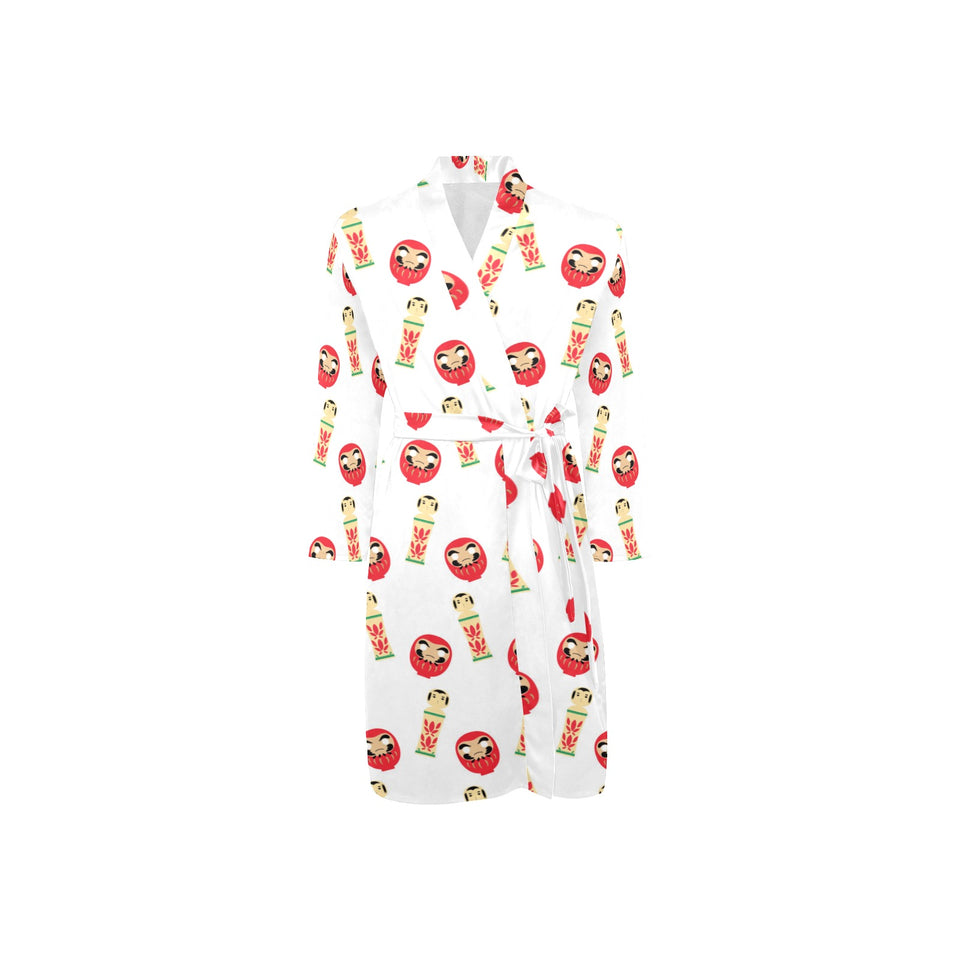 Daruma japanese wooden doll Men's Long Sleeve Belted Night Robe
