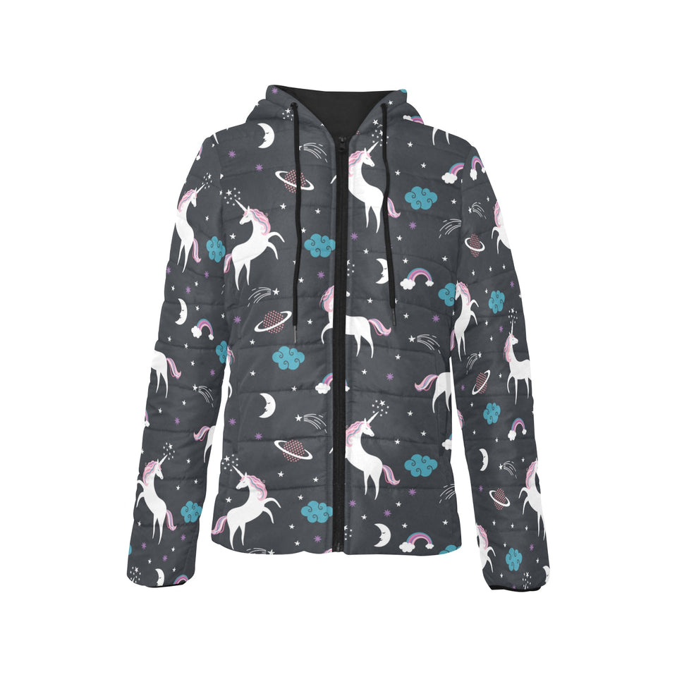 unicorn rainbows moon clound star pattern Women's Padded Hooded Jacket