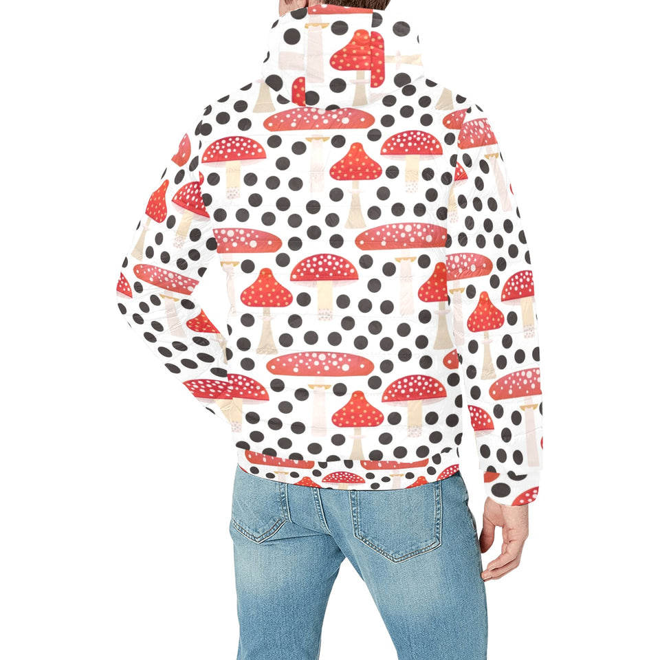 Red mushroom dot pattern Men's Padded Hooded Jacket