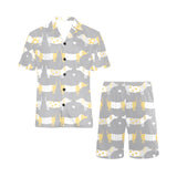 Cute dachshund dog pattern Men's V-Neck Short Pajama Set