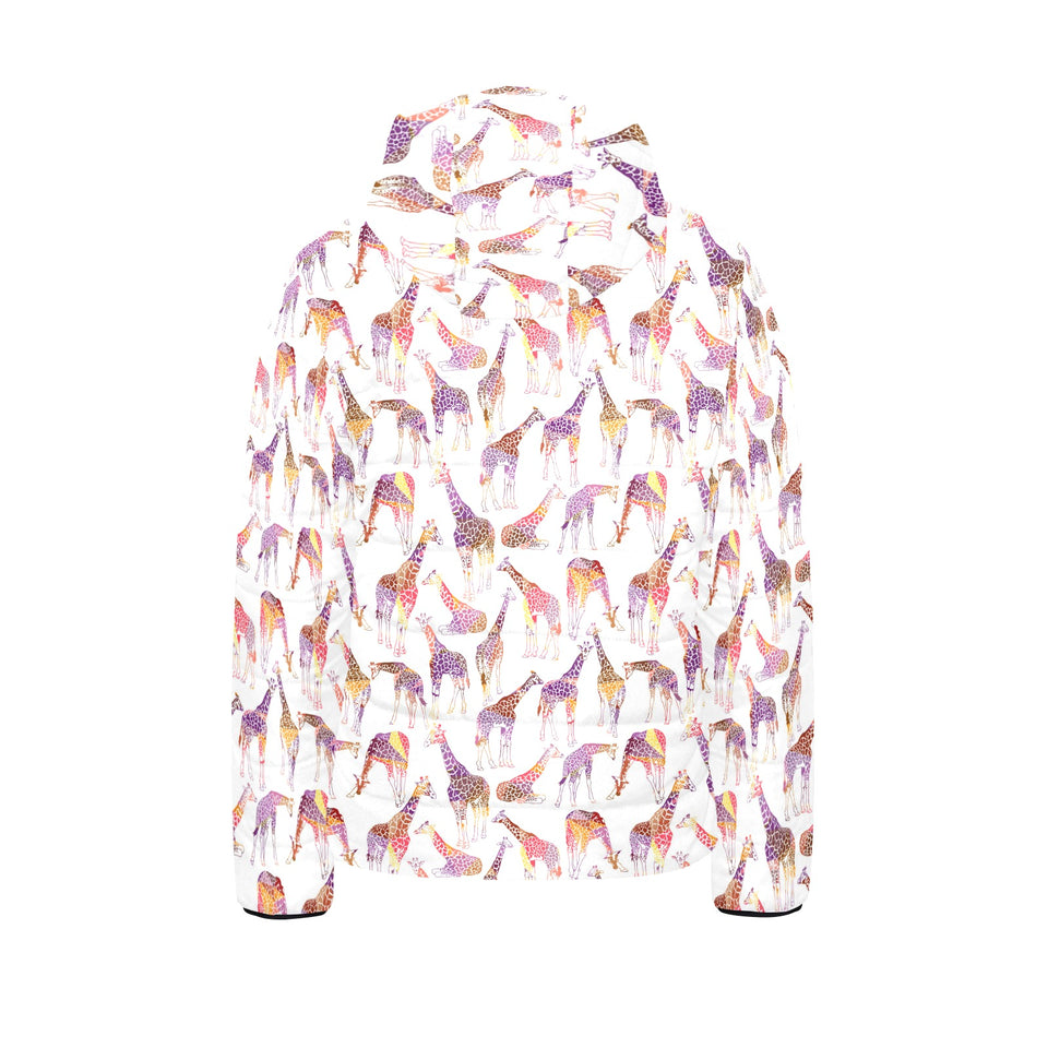 Giraffe Pattern Print Design 02 Kids' Boys' Girls' Padded Hooded Jacket