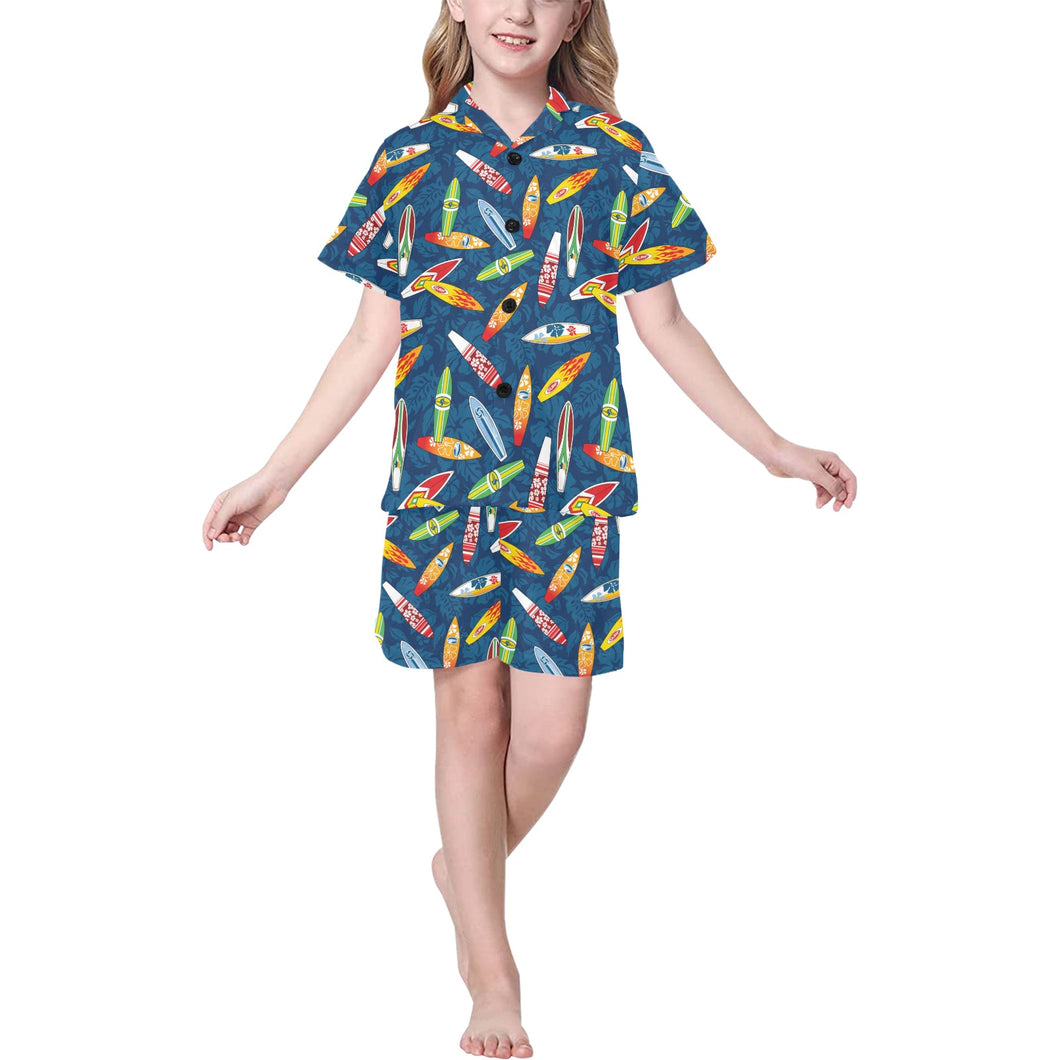 Surfboard Pattern Print Design 01 Kids' Boys' Girls' V-Neck Short Pajama Set