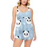 Cute panda pattern Chest Sexy Pleated Two Piece Swim Dress