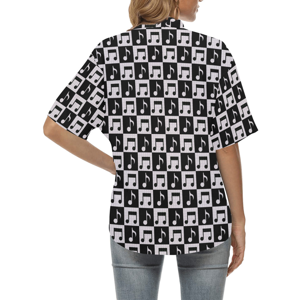 Music Notes Pattern Print Design 01 Women's All Over Print Hawaiian Shirt