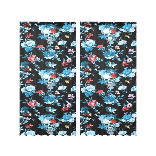 Skull flower roses leave pattern Gauze Curtain