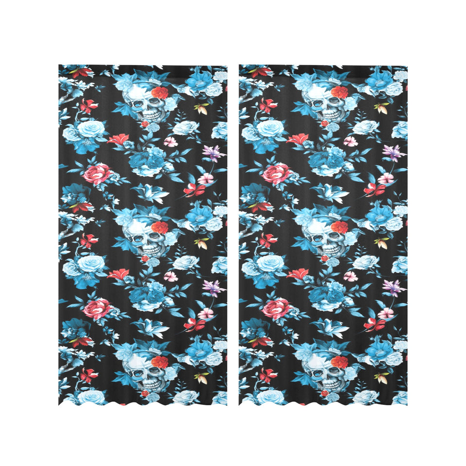 Skull flower roses leave pattern Gauze Curtain