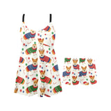 Corgi Christmas Pattern Chest Sexy Pleated Two Piece Swim Dress