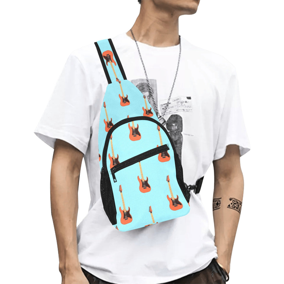 electric guitar pattern light blue background All Over Print Chest Bag