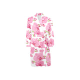pink purple orchid pattern background Men's Long Sleeve Belted Night Robe