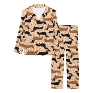 Dachshund floral background Women's Long Pajama Set