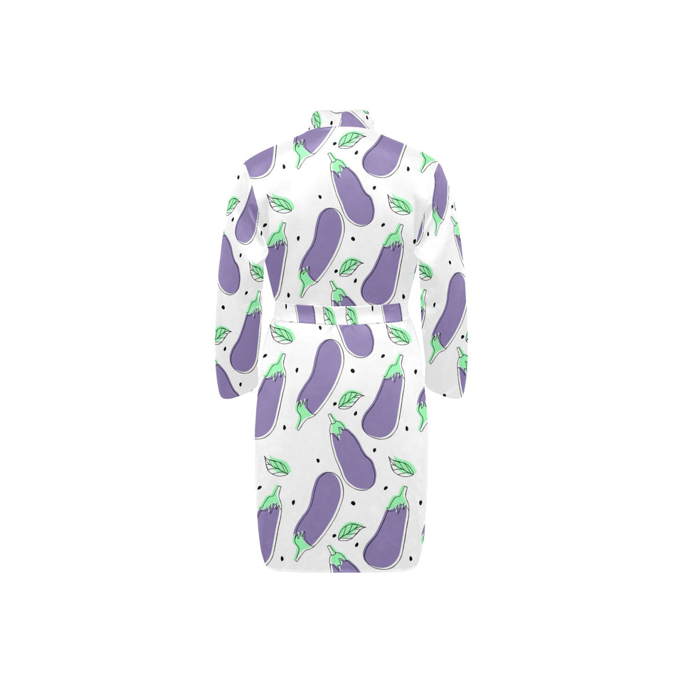 Eggplant Pattern Print Design 05 Men's Long Sleeve Belted Night Robe