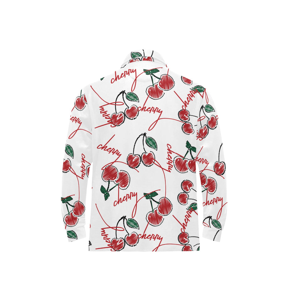 Hand drawn cherry pattern Men's Long Sleeve Polo Shirt