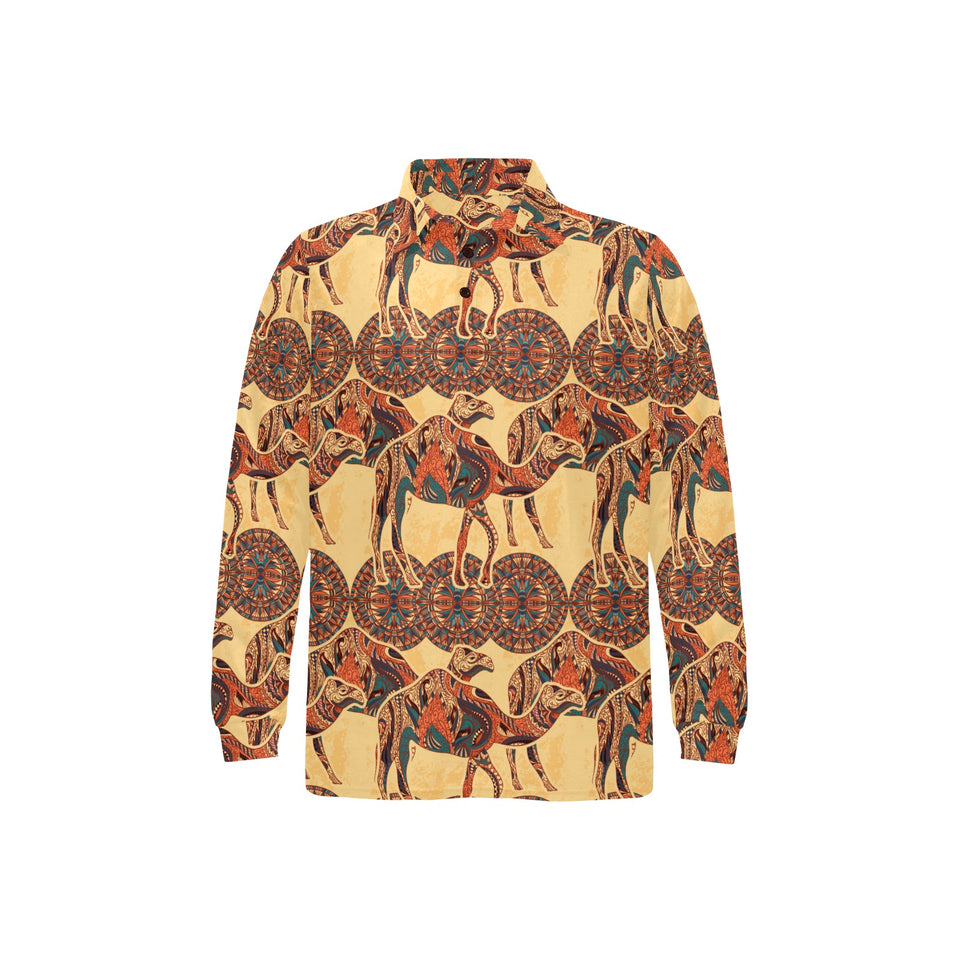 Camel polynesian tribal design pattern Men's Long Sleeve Polo Shirt