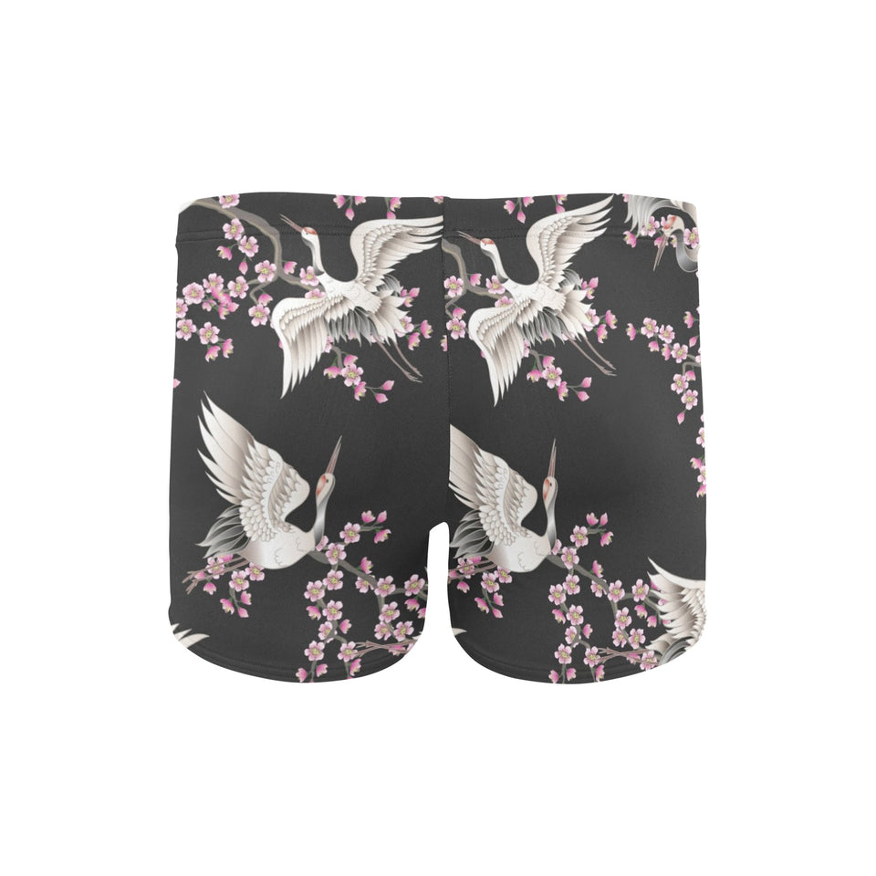 Japanese crane pink sakura pattern Men's Swimming Trunks