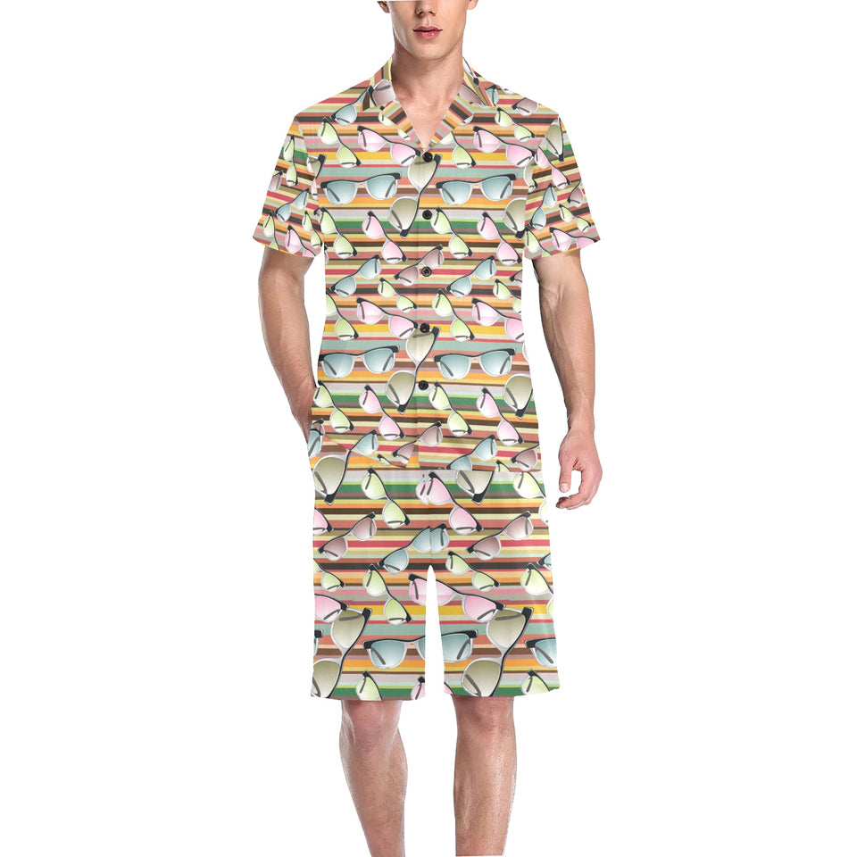 Sun Glasses Pattern Print Design 02 Men's V-Neck Short Pajama Set