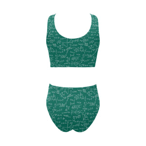 Math Pattern Print Design 01 Chest Bowknot High Waisted Bikini Swimsuit
