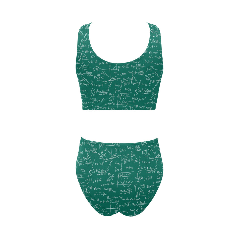 Math Pattern Print Design 01 Chest Bowknot High Waisted Bikini Swimsuit