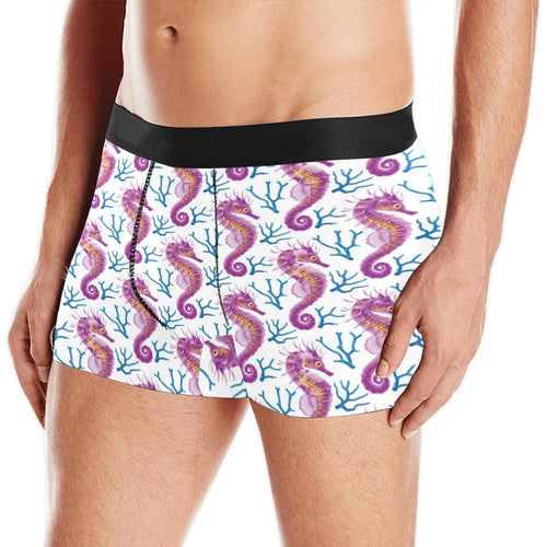 Purple seahorse blue coral pattern Men's All Over Print Boxer Briefs Men's Underwear