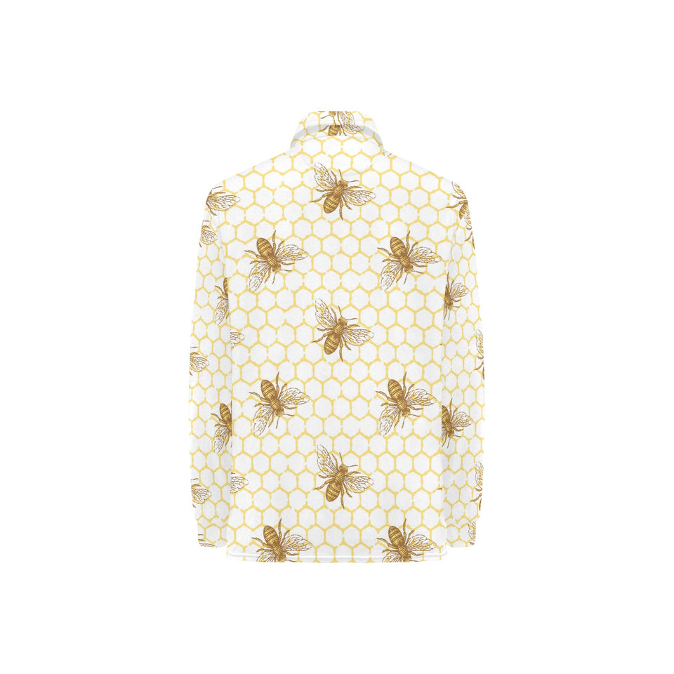 Bee honeycomb seamless design pattern Women's Long Sleeve Polo Shirt