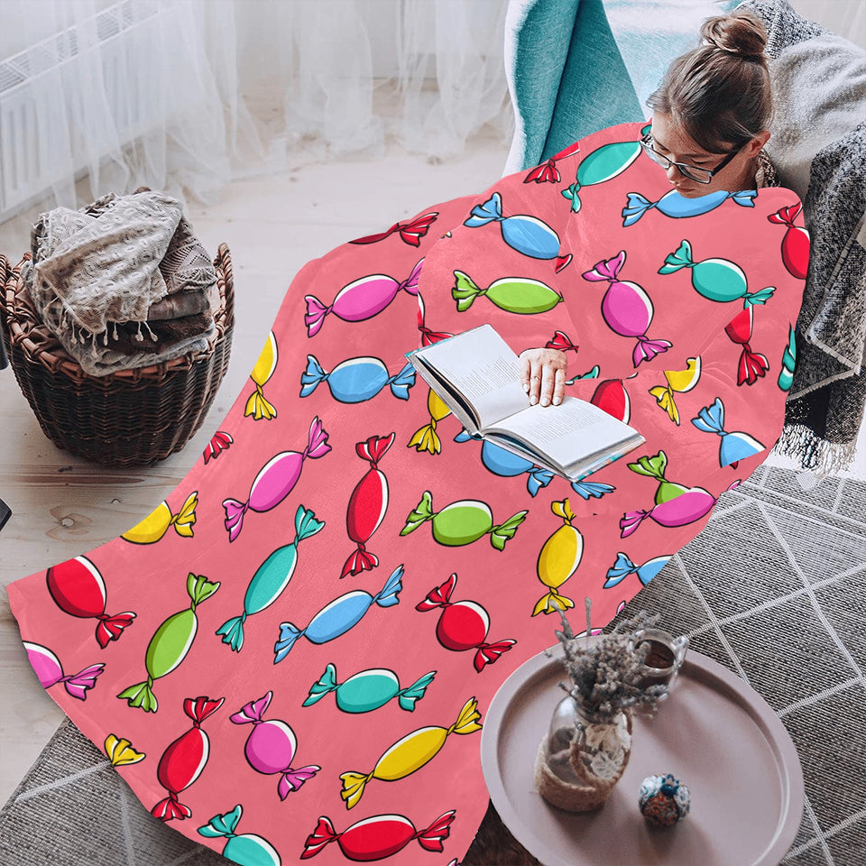 Colorful wrapped candy pattern Blanket Robe with Sleeves