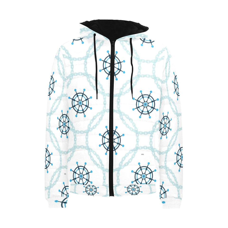 nautical steering wheel chain Men's Padded Hooded Jacket