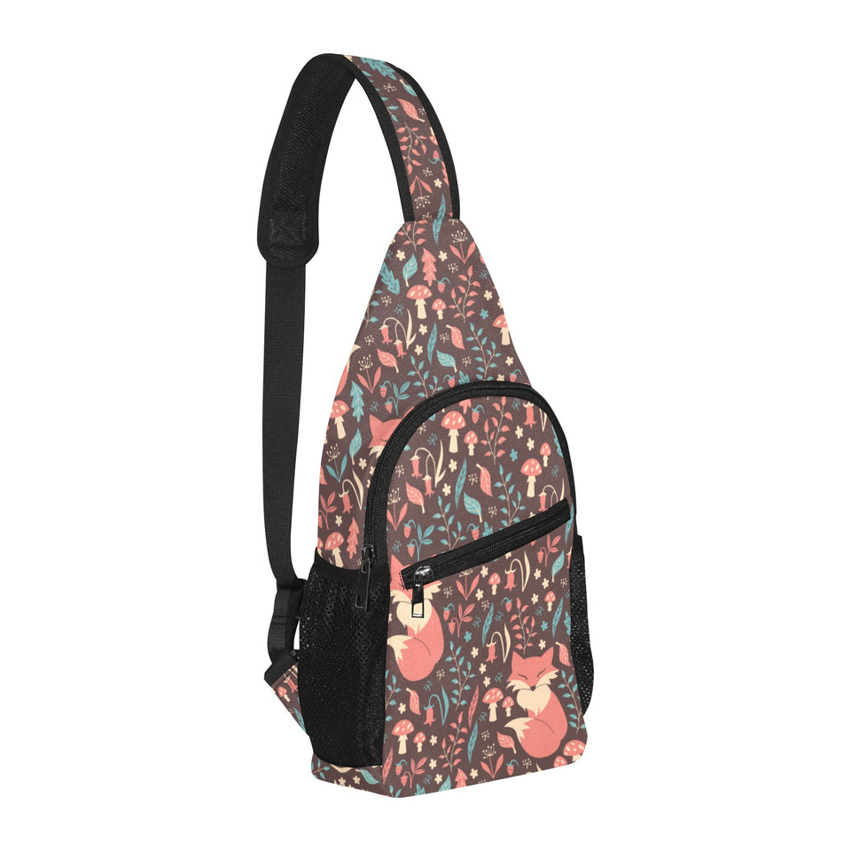 fox leaves mushroom pattern All Over Print Chest Bag