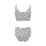 Heart pattern gray background Chest Bowknot High Waisted Bikini Swimsuit