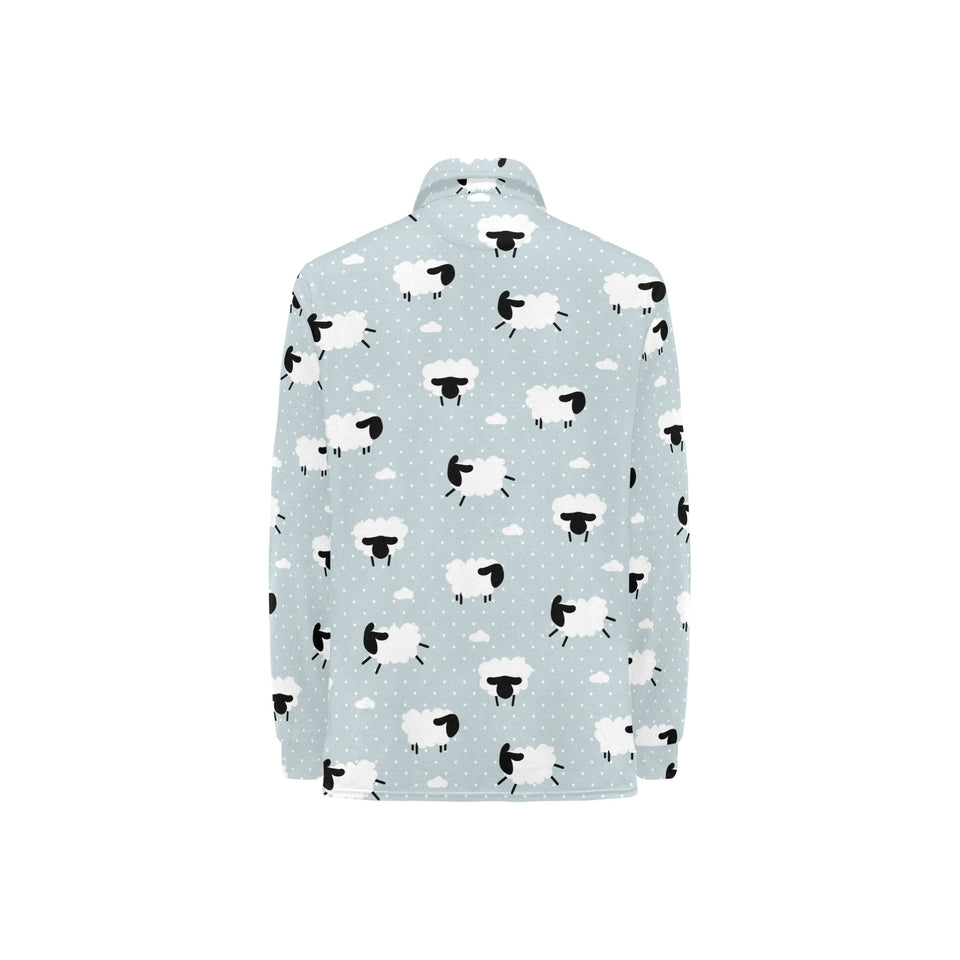 Sheep polka dot cloud pattern Women's Long Sleeve Polo Shirt