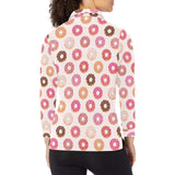 Colorful donut pattern Women's Long Sleeve Polo Shirt