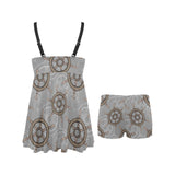 nautical steering wheel rope pattern Chest Sexy Pleated Two Piece Swim Dress