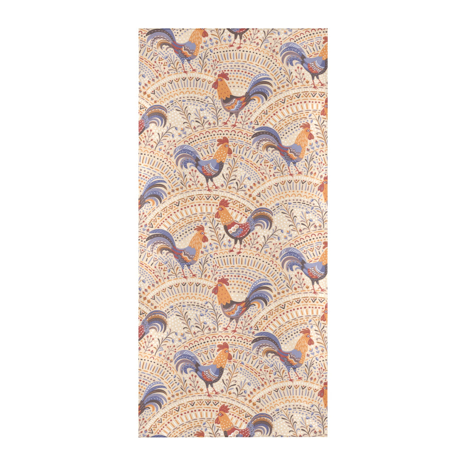 Cute rooster chicken cock floral ornament backgrou Beach Towel