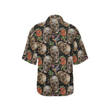 Skull rose humming bird flower pattern Women's All Over Print Hawaiian Shirt