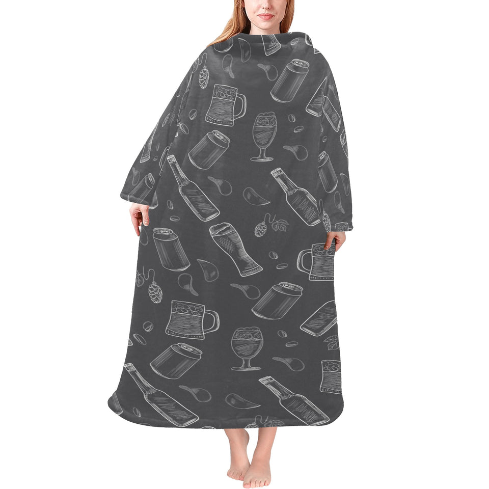 Beer hand drawn pattern Blanket Robe with Sleeves
