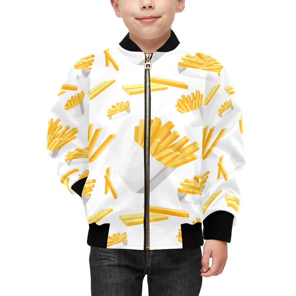 French fries white paper box pattern Kids' Boys' Girls' Bomber Jacket