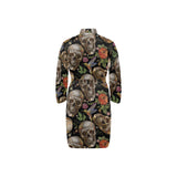 Skull rose humming bird flower pattern Men's Long Sleeve Belted Night Robe