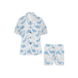 Blue whale pattern Women's V-Neck Short Pajama Set