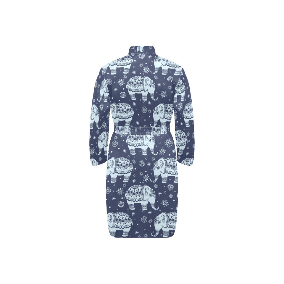 Elephant tribal design pattern Men's Long Sleeve Belted Night Robe