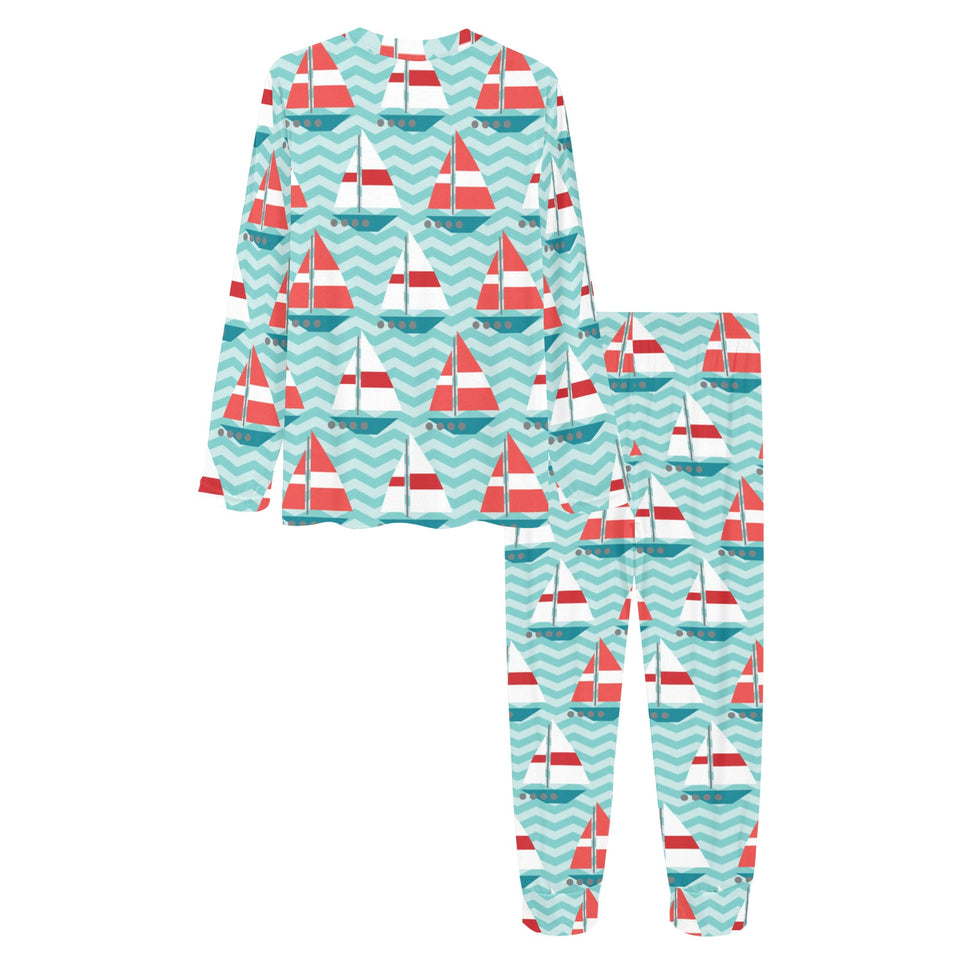 Red White sailboat wave background Women's All Over Print Pajama Set