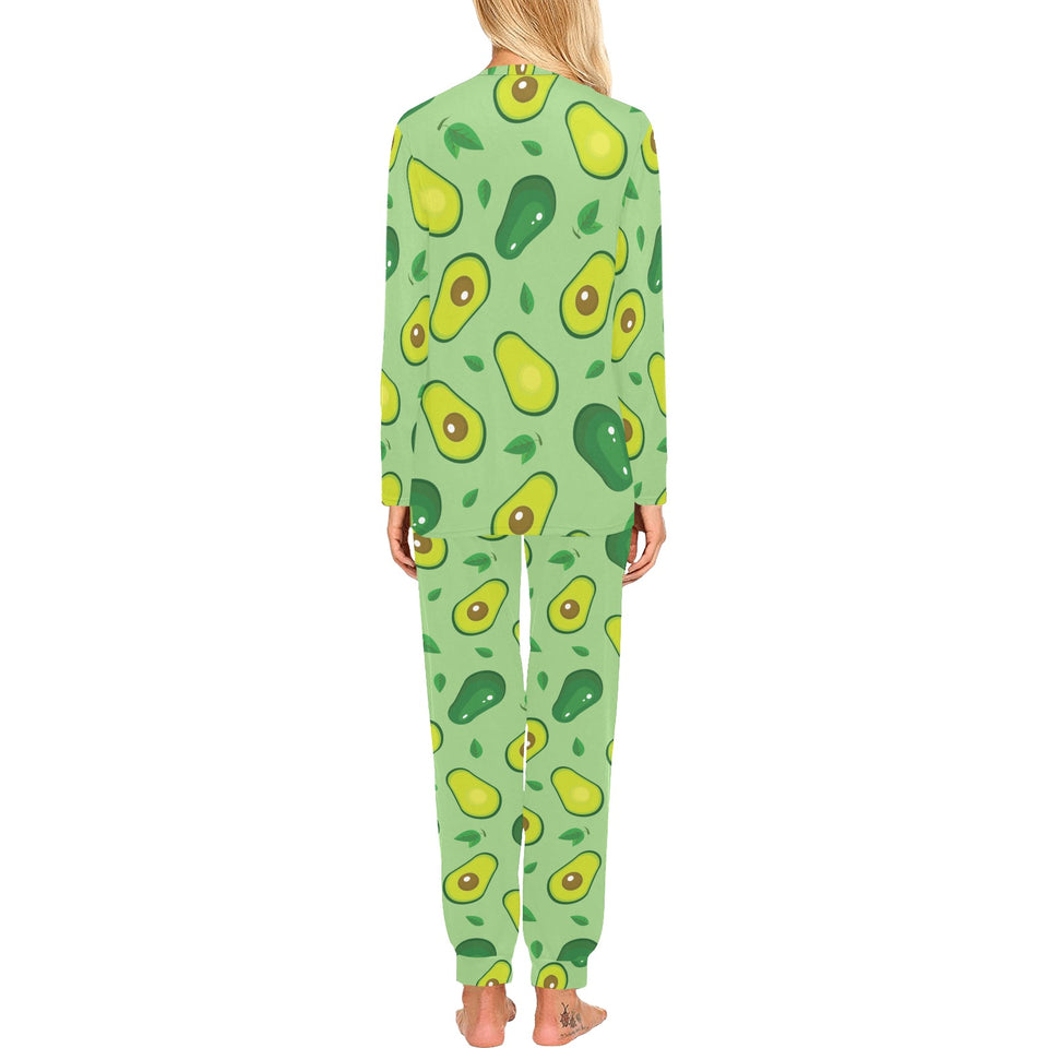 Avocado pattern green background Women's All Over Print Pajama Set