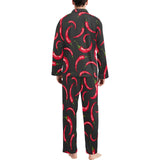 Chili peppers pattern black background Men's Long Pajama Set