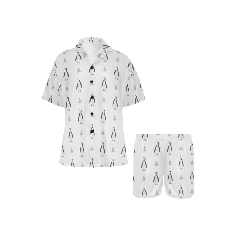 Penguin pattern Women's V-Neck Short Pajama Set