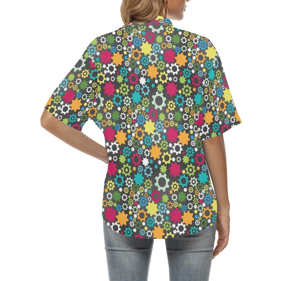 Gear Pattern Print Design 03 Women's All Over Print Hawaiian Shirt