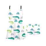 watercolor crocodile pattern Chest Sexy Pleated Two Piece Swim Dress