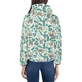 Cute sloths tropical palm leaves white background Women's Padded Hooded Jacket