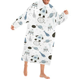Hand drawn space elements space rocket star planet Blanket Robe with Sleeves