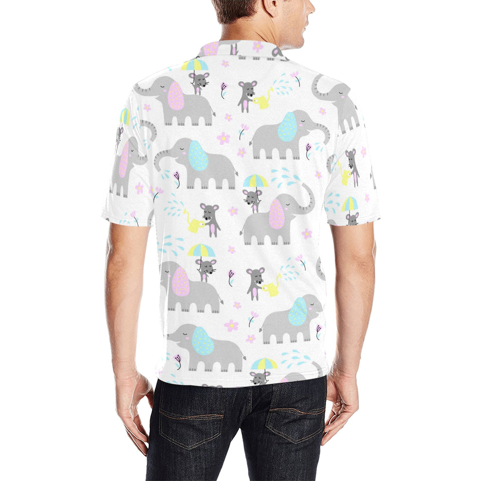 Cute elephant mouse pattern Men's All Over Print Polo Shirt