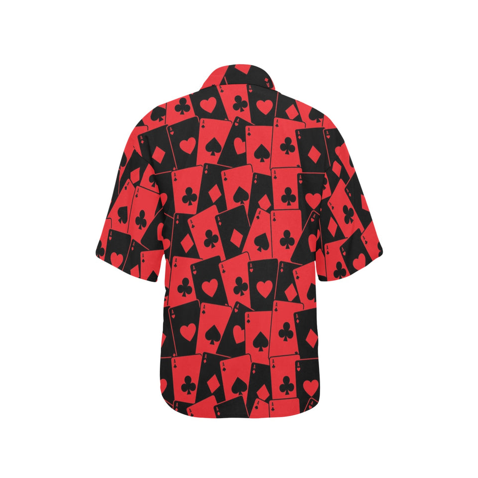 Casino Cards Suits Pattern Print Design 02 Women's All Over Print Hawaiian Shirt